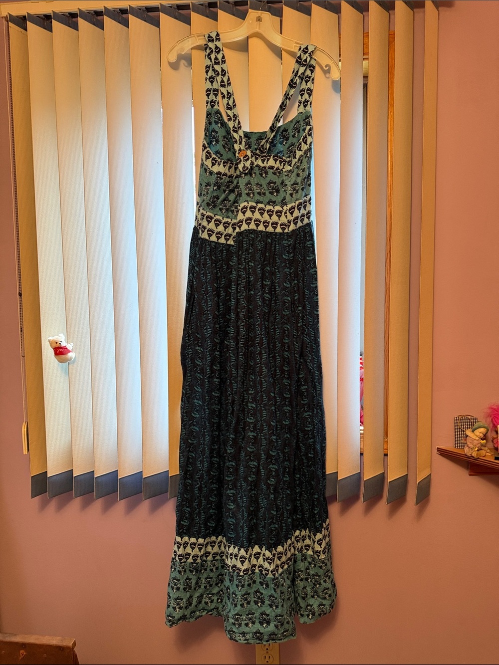Faherty Teal and Navy Printed Linen Maxi Dress - Picture 3 of 6